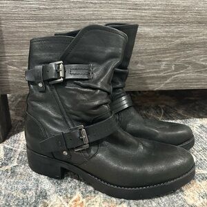 Earth Black Moto Boots with Buckle Detail